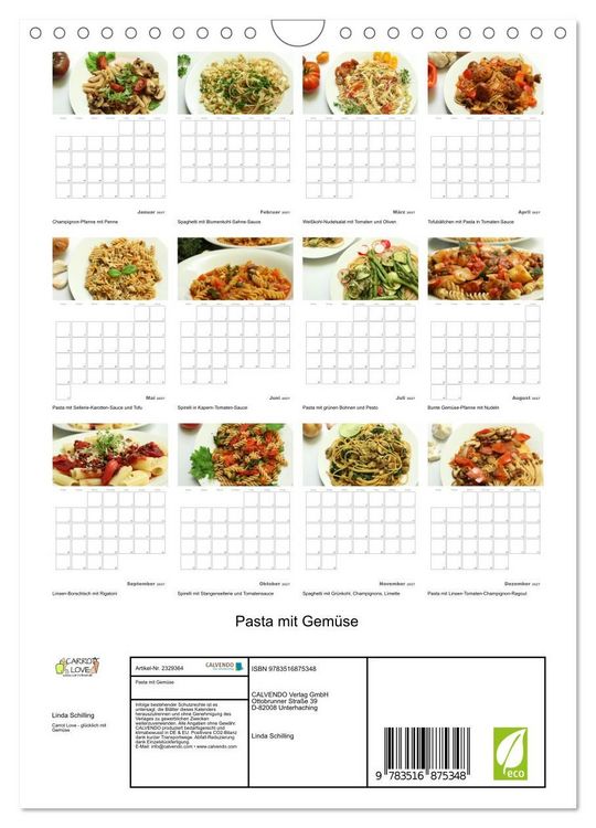 Produktbild: Pasta mit Gem&uuml;se (Wandkalender 2027 DIN A4 hoch), CALVENDO Monatskalender