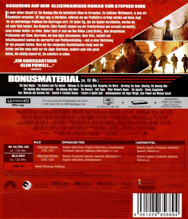 Produktbild: The Running Man (4K Ultra HD) (+ Blu-ray)