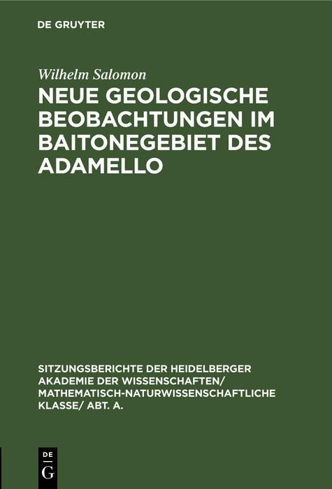 Produktbild: Neue geologische Beobachtungen im Baitonegebiet des Adamello