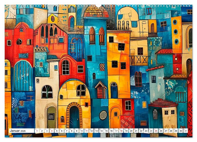 Produktbild: Stadt - Eine farbenfrohe Skyline (hochwertiger Premium Wandkalender 2026 DIN A2 quer), Kunstdruck in Hochglanz