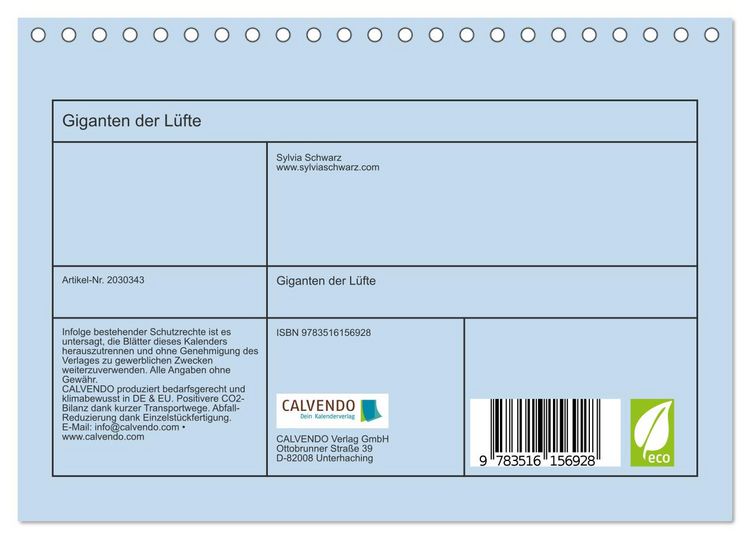 Produktbild: Giganten der L&uuml;fte (Tischkalender 2026 DIN A5 quer), CALVENDO Monatskalender