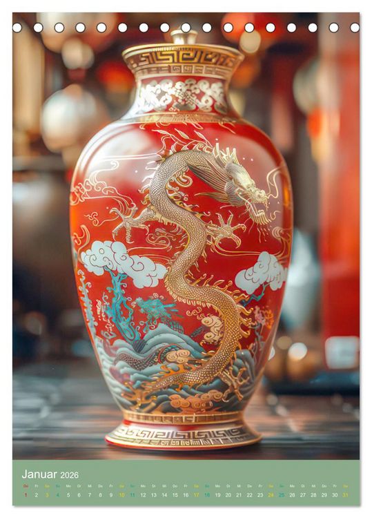 Produktbild: Fantasievasen - Asiatischer Stil (Tischkalender 2026 DIN A5 hoch), CALVENDO Monatskalender