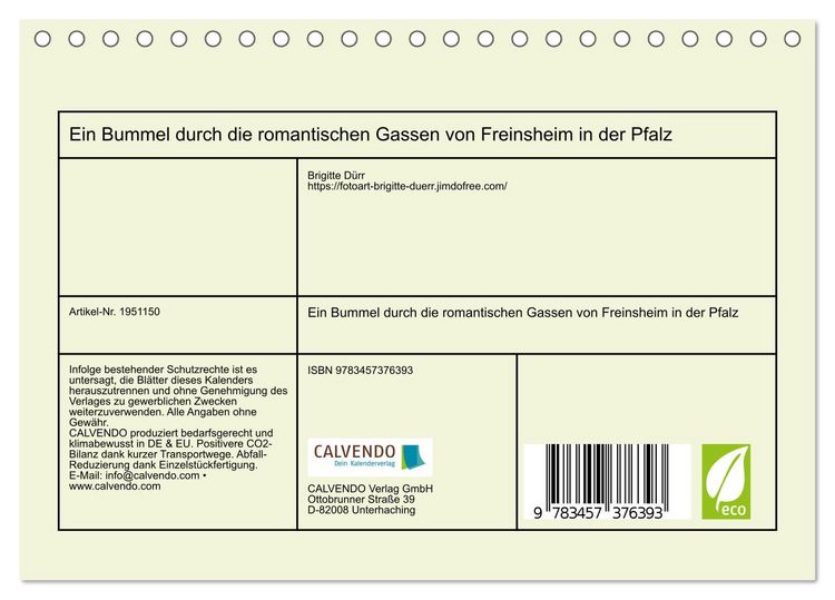 Produktbild: Ein Bummel durch die romantischen Gassen von Freinsheim in der Pfalz (Tischkalender 2026 DIN A5 quer), CALVENDO Monatskalender
