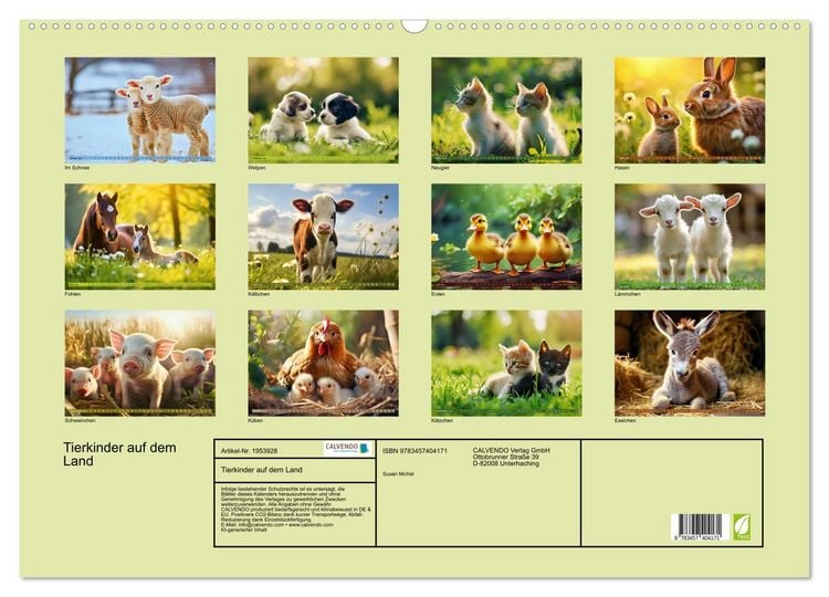 Produktbild: Tierkinder auf dem Land (Wandkalender 2026 DIN A2 quer), CALVENDO Monatskalender