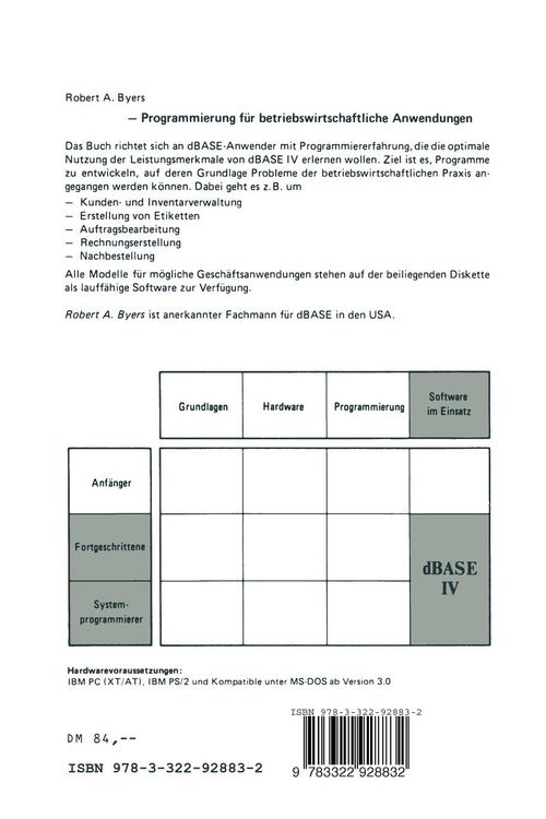 Produktbild: dBASE IV Programmierung f&uuml;r betriebswirtschaftliche Anwendungen