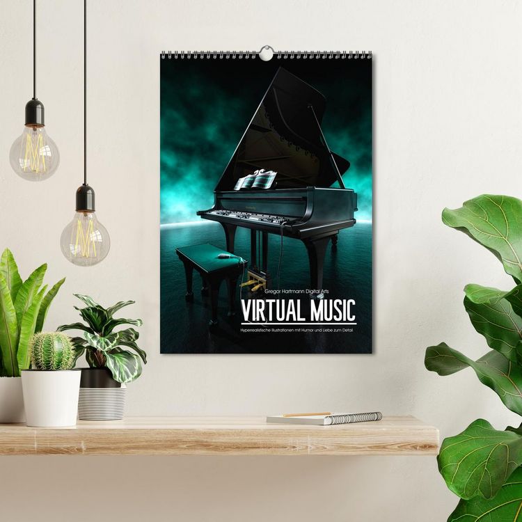 Produktbild: VIRTUAL MUSIC - Musikinstrumente in Hyperrealistischen Illustrationen (Wandkalender 2026 DIN A3 hoch), CALVENDO Monatskalender
