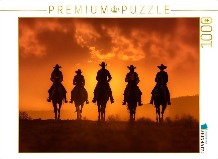 Produktbild: CALVENDO Puzzle Legenden des Westens: F&uuml;nf Cowboys im Abendrot | 1000 Teile Lege-Gr&ouml;&szlig;e 64x48cm Foto-Puzzle f&uuml;r gl&uuml;ckliche Stunden