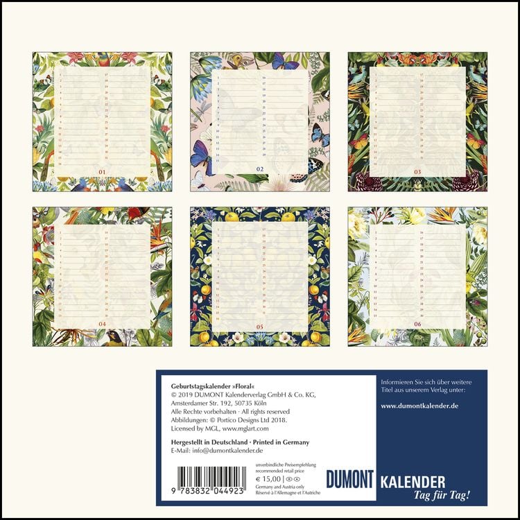 Produktbild: Immerwährender Geburtstagskalender floral – Archive by Portico Designs – Quadrat-Format 24 x 24 cm