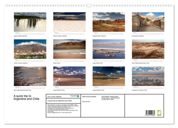 Produktbild: A quick trip to Argentina and Chile (Wall Calendar 2026 DIN A2 landscape), CALVENDO 12 Month Wall Calendar