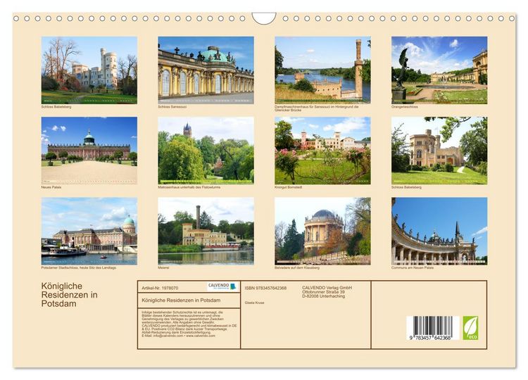 Produktbild: K&ouml;nigliche Residenzen in Potsdam (Wandkalender 2026 DIN A3 quer), CALVENDO Monatskalender