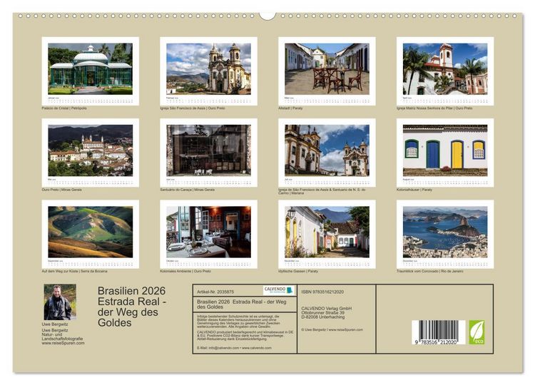 Produktbild: Brasilien 2026 Estrada Real - der Weg des Goldes (hochwertiger Premium Wandkalender 2026 DIN A2 quer), Kunstdruck in Hochglanz