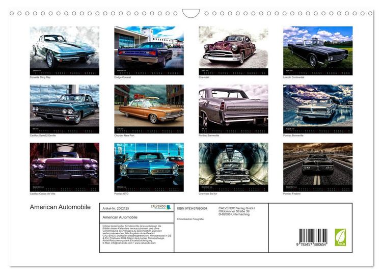 Produktbild: American Automobile (Wandkalender 2026 DIN A3 quer), CALVENDO Monatskalender