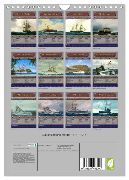 Produktbild: Die kaiserliche Marine 1871 - 1918 (Wandkalender 2026 DIN A4 hoch), CALVENDO Monatskalender