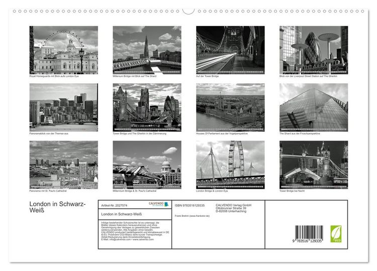 Produktbild: London in Schwarz-Wei&szlig; (hochwertiger Premium Wandkalender 2026 DIN A2 quer), Kunstdruck in Hochglanz