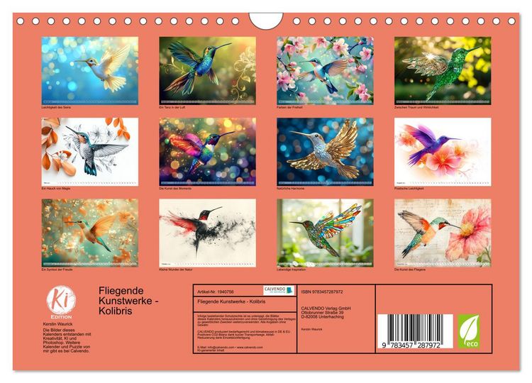 Produktbild: Fliegende Kunstwerke - Kolibris (Wandkalender 2026 DIN A4 quer), CALVENDO Monatskalender