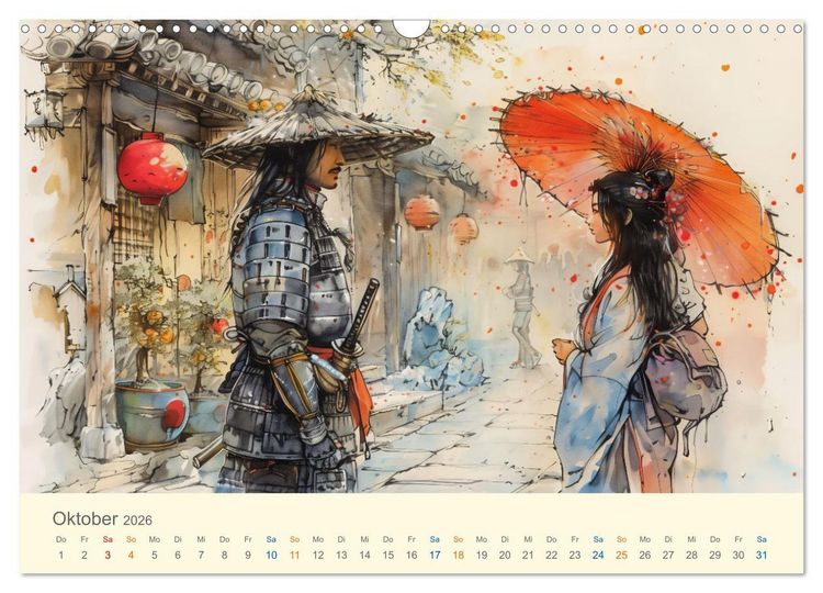 Produktbild: Samurai - whimsical inked style (Wandkalender 2026 DIN A3 quer), CALVENDO Monatskalender