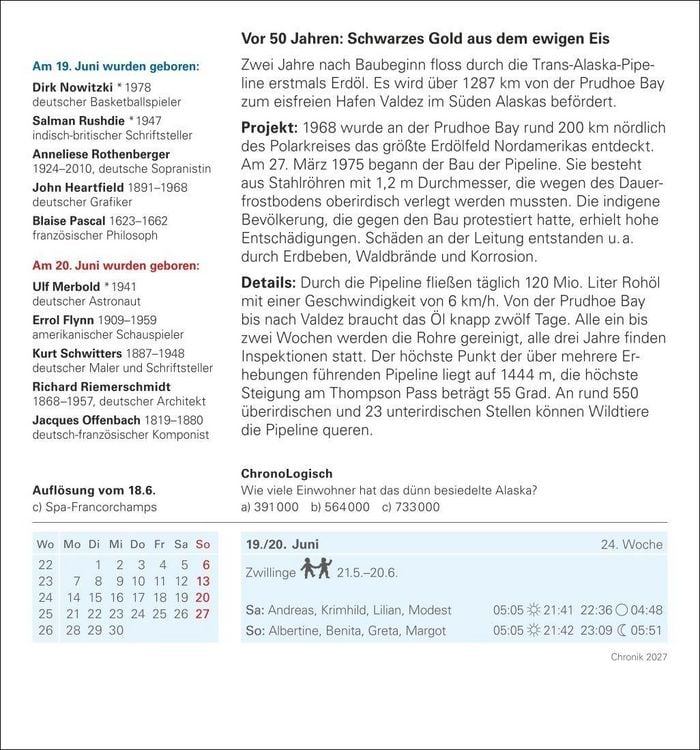 Produktbild: Chronik Tagesabrei&szlig;kalender 2027 - Kulturkalender - Personen, Ereignisse, Schaupl&auml;tze