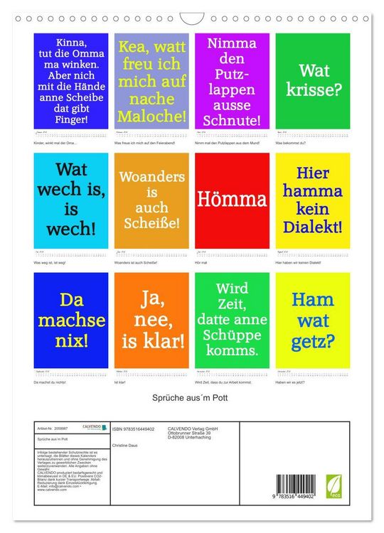 Produktbild: Spr&uuml;che aus&acute;m Pott (Wandkalender 2026 DIN A3 hoch), CALVENDO Monatskalender