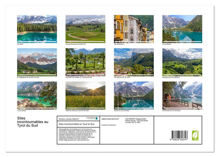 Produktbild: Sites incontournables au Tyrol du Sud (Calendrier mural 2026 DIN A3 vertical), CALVENDO calendrier mensuel