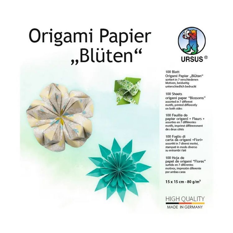 Produktbild: URSUS Falten Origami Papier Bl&uuml;ten, blau/gr&uuml;n, 100 Blatt