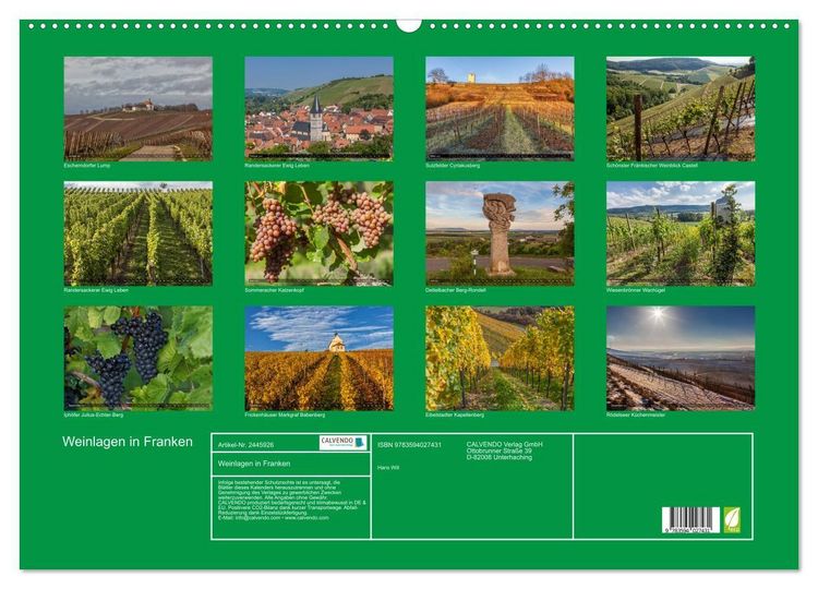 Produktbild: Weinlagen in Franken (Wandkalender 2027 DIN A2 quer), CALVENDO Monatskalender
