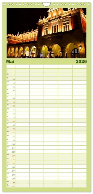 Produktbild: Familienplaner 2026 - Krakau - das polnische Florenz mit 5 Spalten (Wandkalender, 21 x 45 cm) CALVENDO