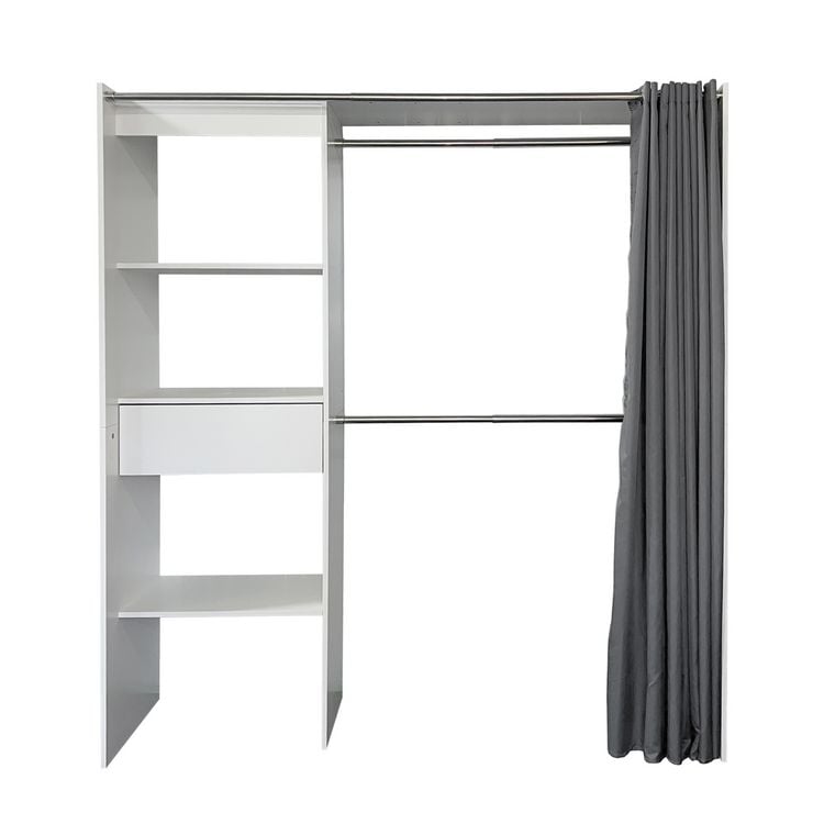 Produktbild: HTI-Living Offene Garderobe mit Vorhang Wei&szlig; Offene Garderobe mit Vorhang Wei&szlig;
