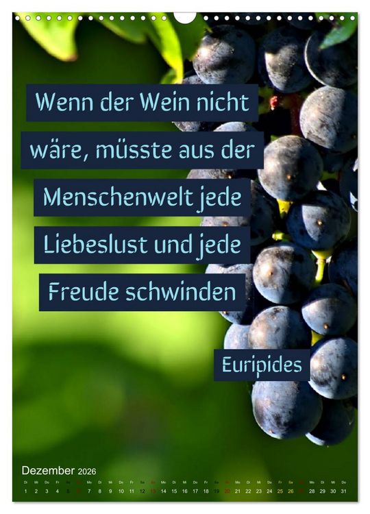 Produktbild: WEIN Weisheiten und Sprichworte (Wandkalender 2026 DIN A3 hoch), CALVENDO Monatskalender