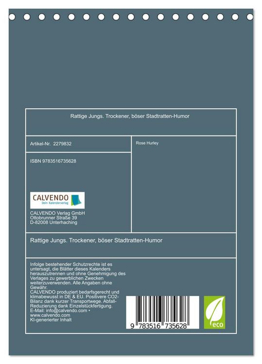 Produktbild: Rattige Jungs. Trockener, b&ouml;ser Stadtratten-Humor (Tischkalender 2026 DIN A5 hoch), CALVENDO Monatskalender
