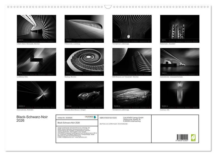 Produktbild: Black-Schwarz-Noir 2026 (Wandkalender 2026 DIN A2 quer), CALVENDO Monatskalender
