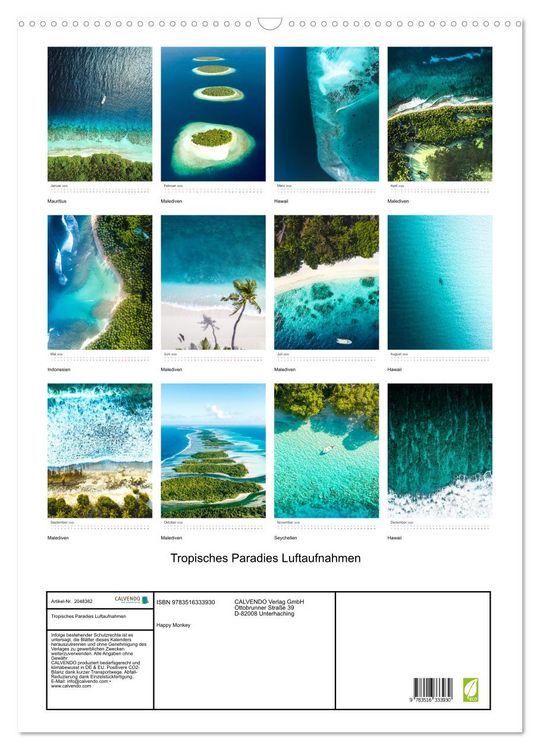Produktbild: Tropisches Paradies Luftaufnahmen (Wandkalender 2026 DIN A2 hoch), CALVENDO Monatskalender