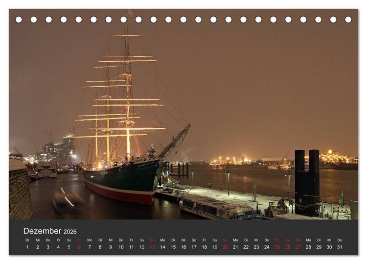 Produktbild: Hamburger Hafen bei Nacht (Tischkalender 2026 DIN A5 quer), CALVENDO Monatskalender