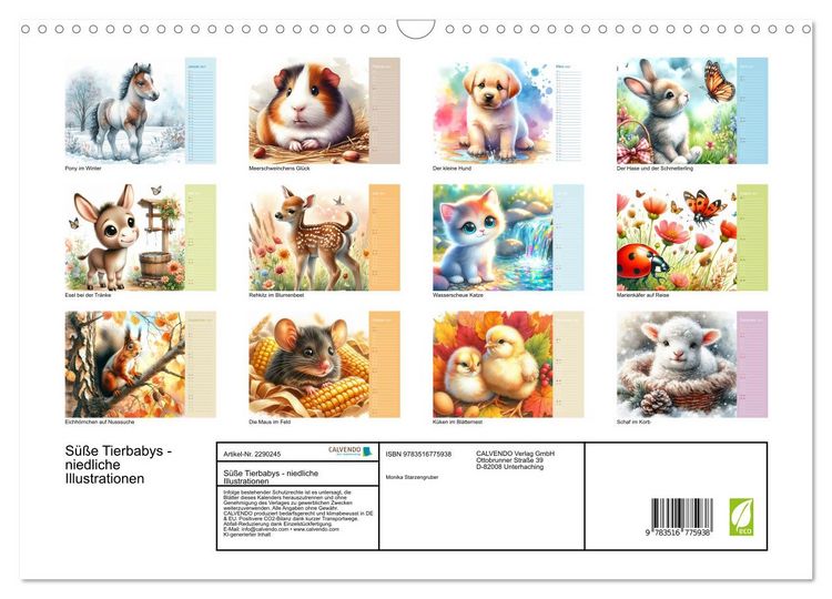 Produktbild: S&uuml;&szlig;e Tierbabys - niedliche Illustrationen (Wandkalender 2027 DIN A3 quer), CALVENDO Monatskalender