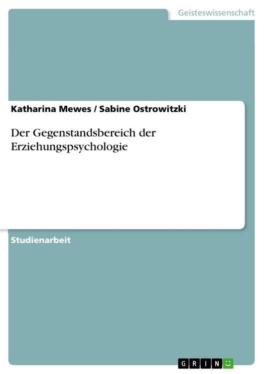 Produktbild: Der Gegenstandsbereich der Erziehungspsychologie