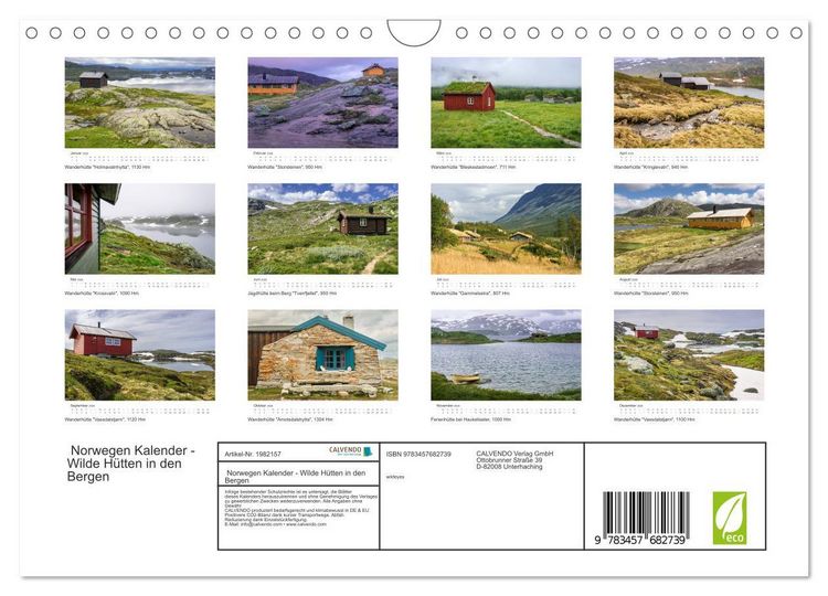 Produktbild: Norwegen Kalender - Wilde H&uuml;tten in den Bergen (Wandkalender 2026 DIN A4 quer), CALVENDO Monatskalender