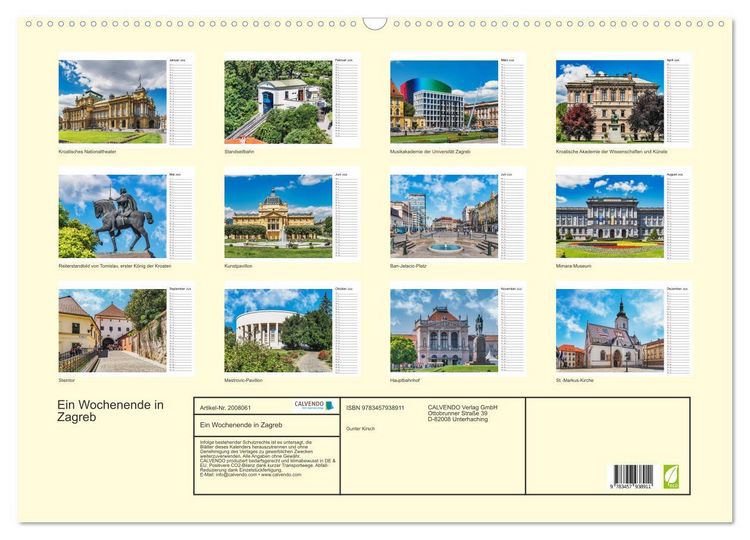 Produktbild: Ein Wochenende in Zagreb (Wandkalender 2026 DIN A2 quer), CALVENDO Monatskalender