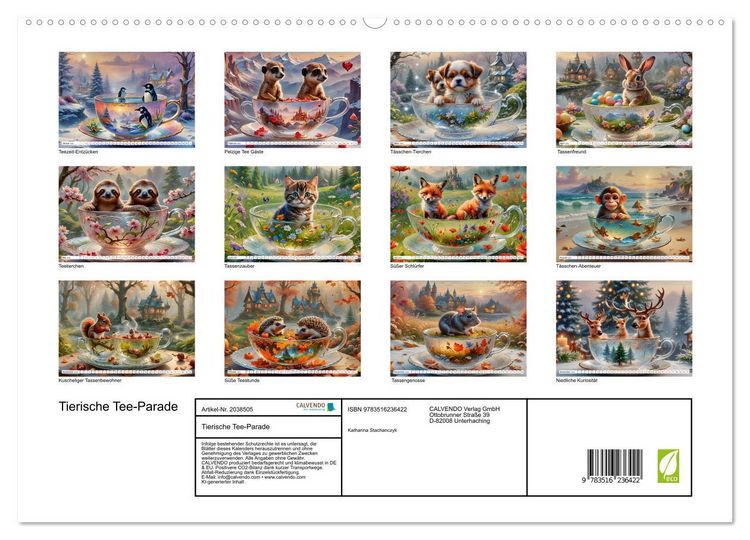 Produktbild: Tierische Tee-Parade (hochwertiger Premium Wandkalender 2026 DIN A2 quer), Kunstdruck in Hochglanz