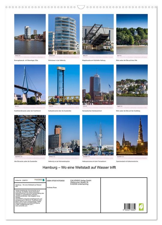 Produktbild: Hamburg &ndash; Wo eine Weltstadt auf Wasser trifft (Wandkalender 2027 DIN A2 hoch), CALVENDO Monatskalender