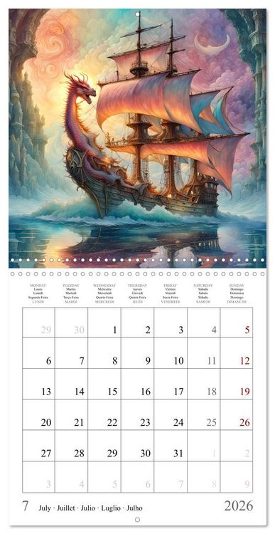 Produktbild: Voiliers-Dragons imaginaires (Calendrier mural carr&eacute; 2026 30x30 cm) Calendrier double avec une page pour vos prises de notes