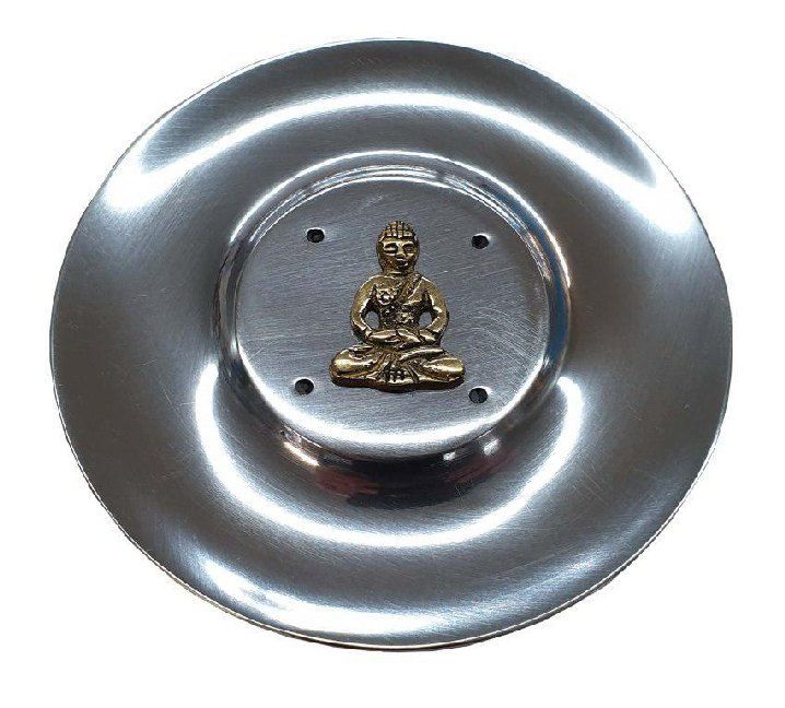 Produktbild: R&auml;ucherst&auml;bchenhalter "Buddha" Messingrelief auf Metall rund 10 cm