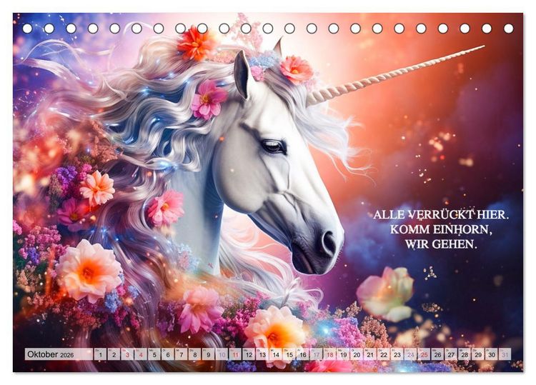 Produktbild: Einhorn und coole Spr&uuml;che (Tischkalender 2026 DIN A5 quer), CALVENDO Monatskalender