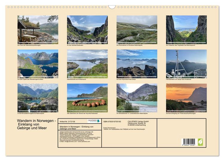 Produktbild: Wandern in Norwegen - Einklang von Gebirge und Meer (Wandkalender 2026 DIN A2 quer), CALVENDO Monatskalender
