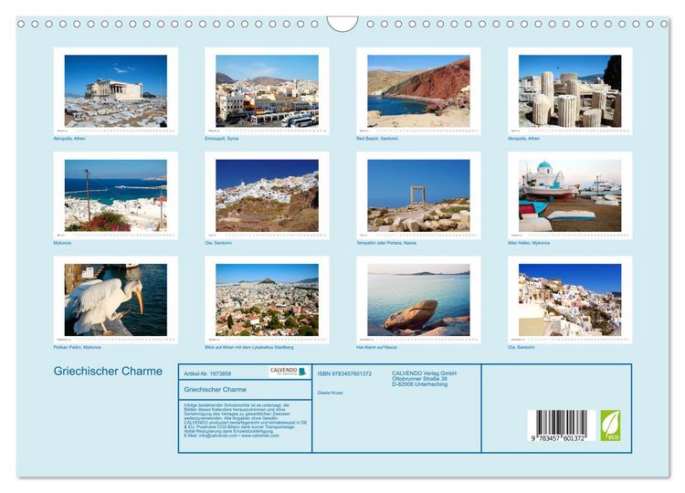 Produktbild: Griechischer Charme (Wandkalender 2026 DIN A3 quer), CALVENDO Monatskalender