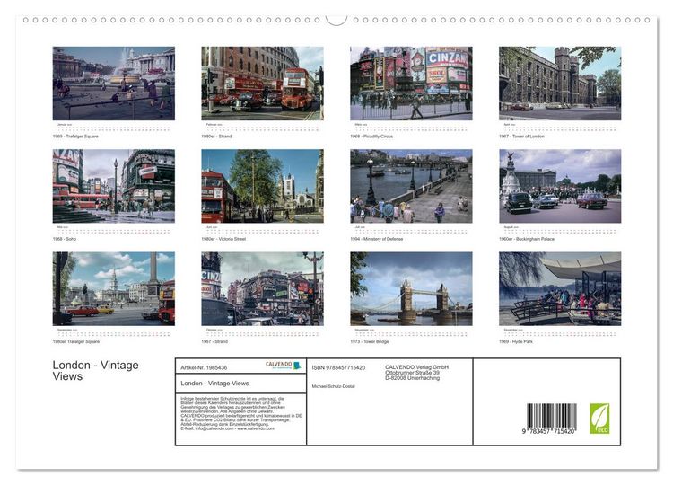 Produktbild: London - Vintage Views (hochwertiger Premium Wandkalender 2026 DIN A2 quer), Kunstdruck in Hochglanz