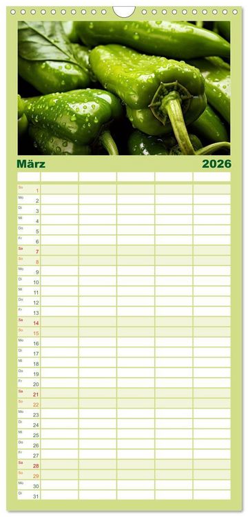 Produktbild: Familienplaner 2026 - GR&Uuml;N - Gem&uuml;se und Obst - Knackig und Frisch mit 5 Spalten (Wandkalender, 21 x 45 cm) CALVENDO