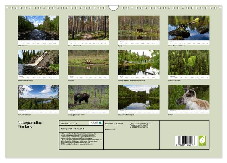 Produktbild: Naturparadies Finnland (Wandkalender 2026 DIN A3 quer), CALVENDO Monatskalender