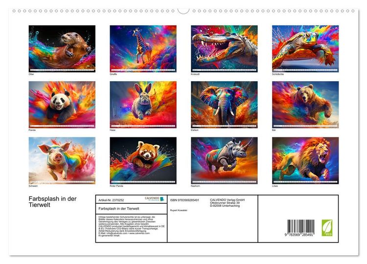 Produktbild: Farbsplash in der Tierwelt (hochwertiger Premium Wandkalender 2027 DIN A2 quer), Kunstdruck in Hochglanz