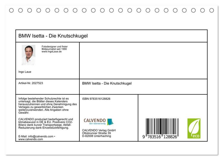 Produktbild: BMW Isetta - Die Knutschkugel (Tischkalender 2026 DIN A5 quer), CALVENDO Monatskalender