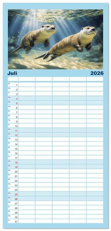 Produktbild: Familienplaner 2026 - W&auml;chter des Flusses - Ein Jahr mit Fischottern mit 5 Spalten (Wandkalender, 21 x 45 cm) CALVENDO