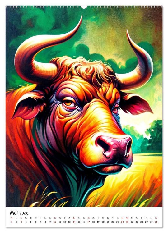 Produktbild: Sternzeichen - Ein Jahr unter den Sternen mit von KI gemalten Tierkreiszeichen (hochwertiger Premium Wandkalender 2026 DIN A2 hoch), Kunstdruck in Hochglanz